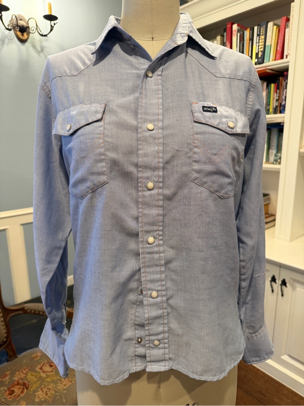Wrangler Light Blue Casual Western Snap Shirt for Men